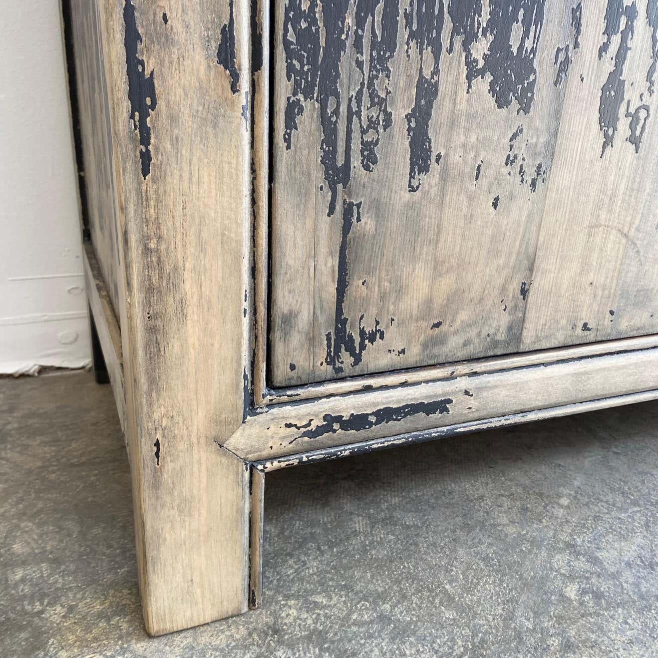 Vintage Reclaimed Elm Wood 2 Door Black Distressed Painted Console 3