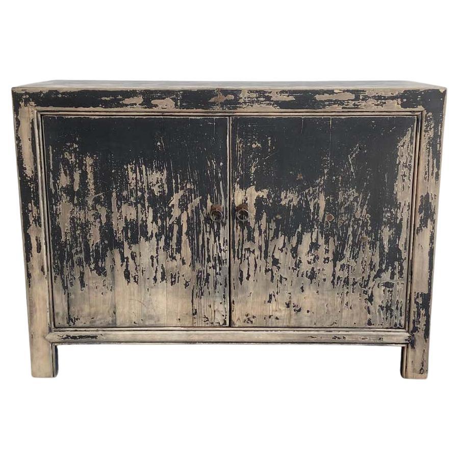 Vintage Reclaimed Elm Wood 2 Door Black Distressed Painted Console
