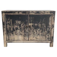 Vintage Reclaimed Elm Wood 2 Door Black Distressed Painted Console