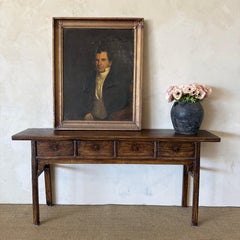 Vintage Reclaimed Elm Wood 4 Drawer Console c. 1920