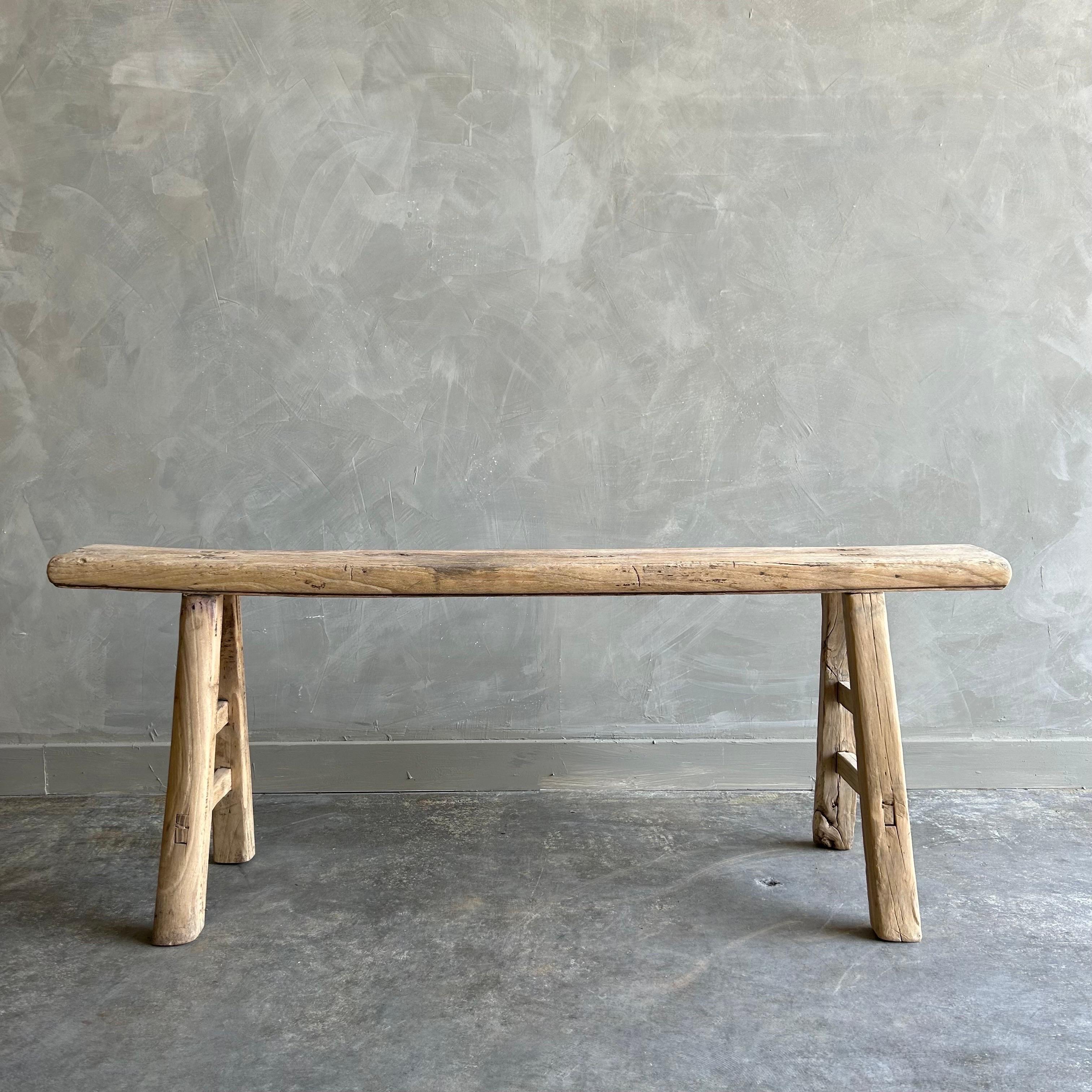 Vintage Reclaimed Elm Wood Bench 50" For Sale at 1stDibs