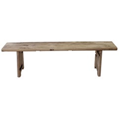 Vintage Reclaimed Elm Wood Bench with Wide Seat