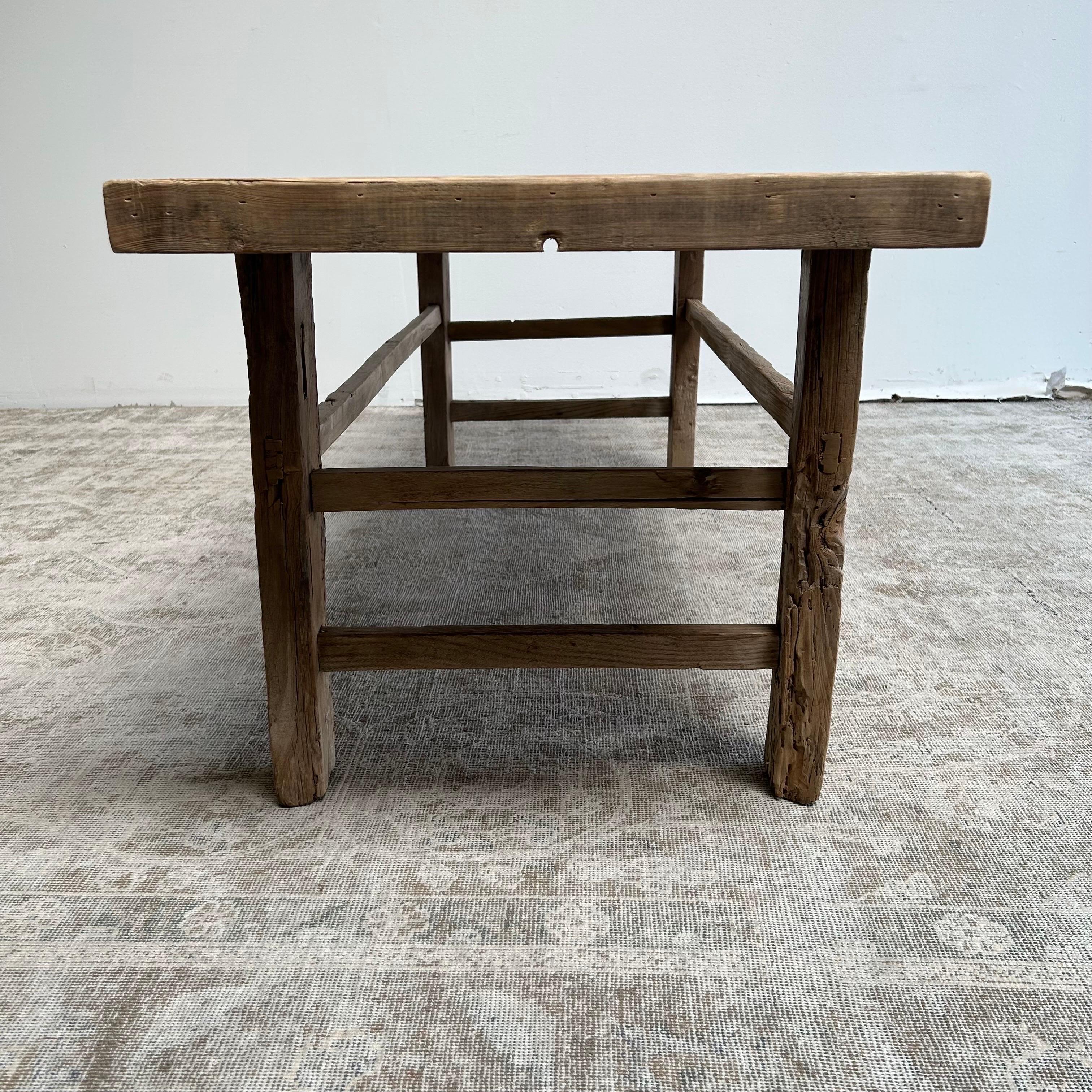 Vintage Reclaimed Elm Wood Coffee Table or Low Console For Sale at 1stDibs