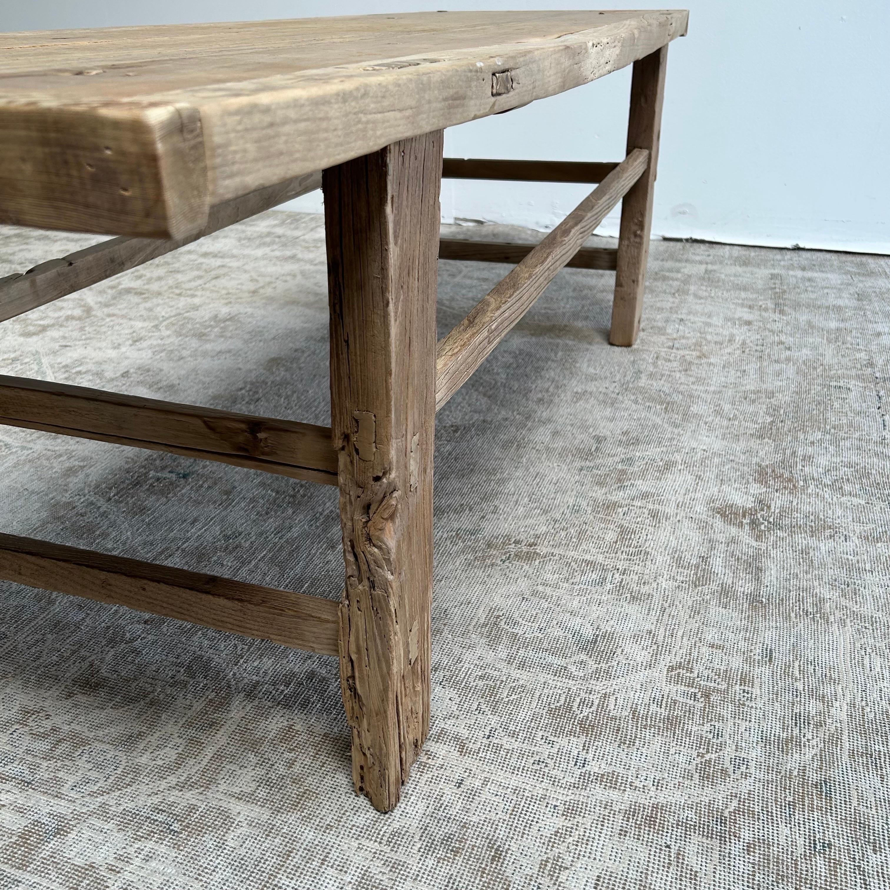 Vintage Reclaimed Elm Wood Coffee Table or Low Console For Sale at 1stDibs