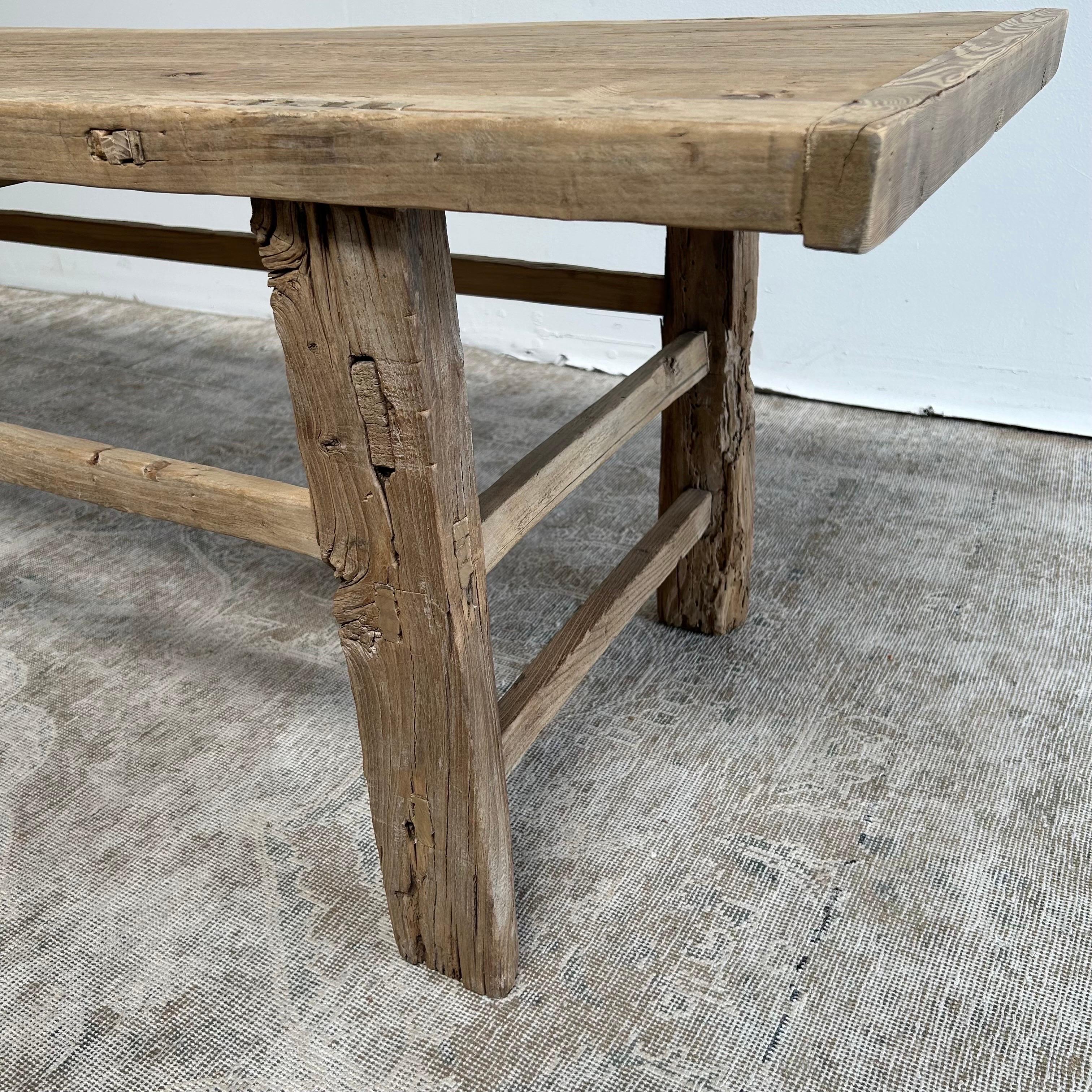 Vintage Reclaimed Elm Wood Coffee Table or Low Console For Sale at 1stDibs