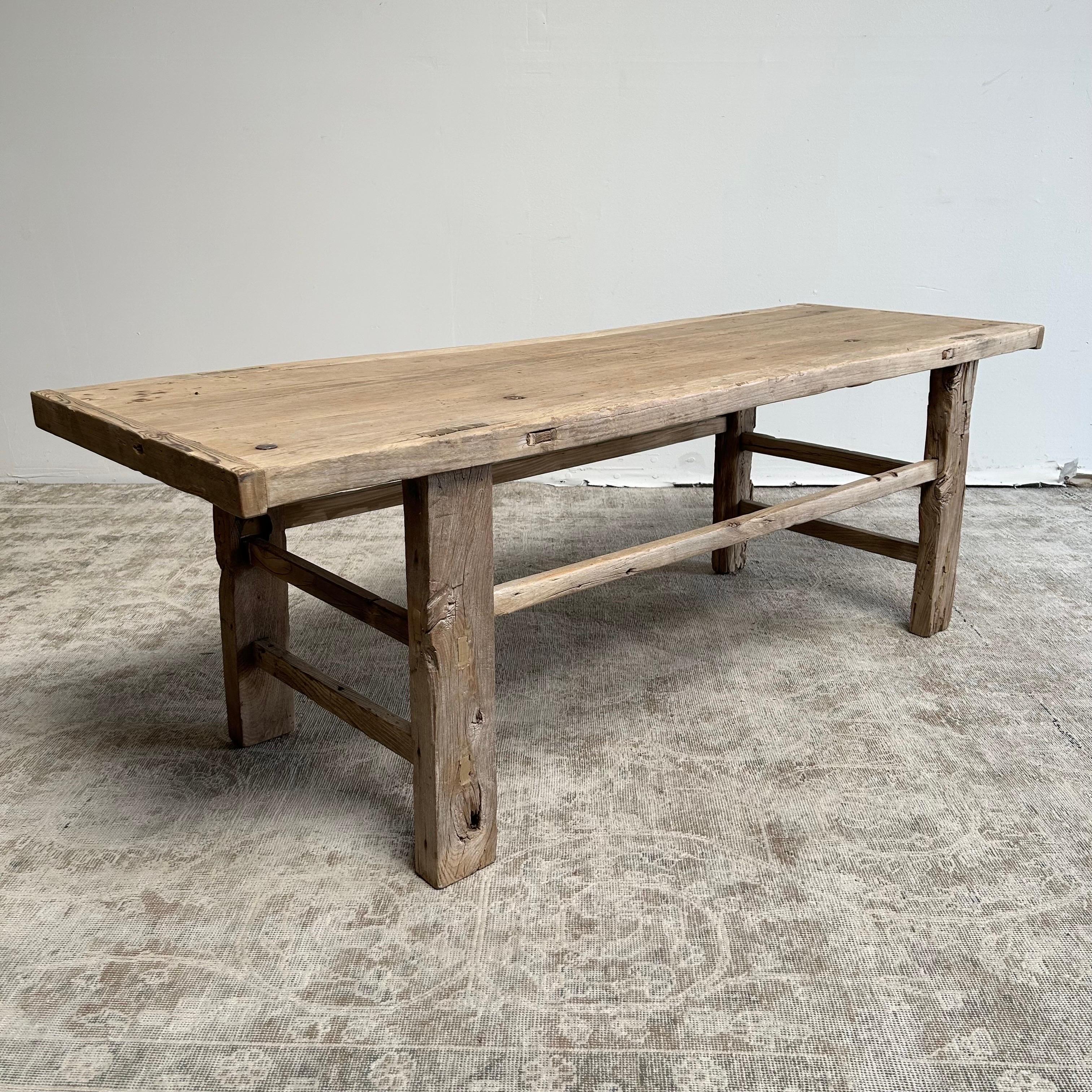 Vintage Reclaimed Elm Wood Coffee Table or Low Console For Sale at 1stDibs