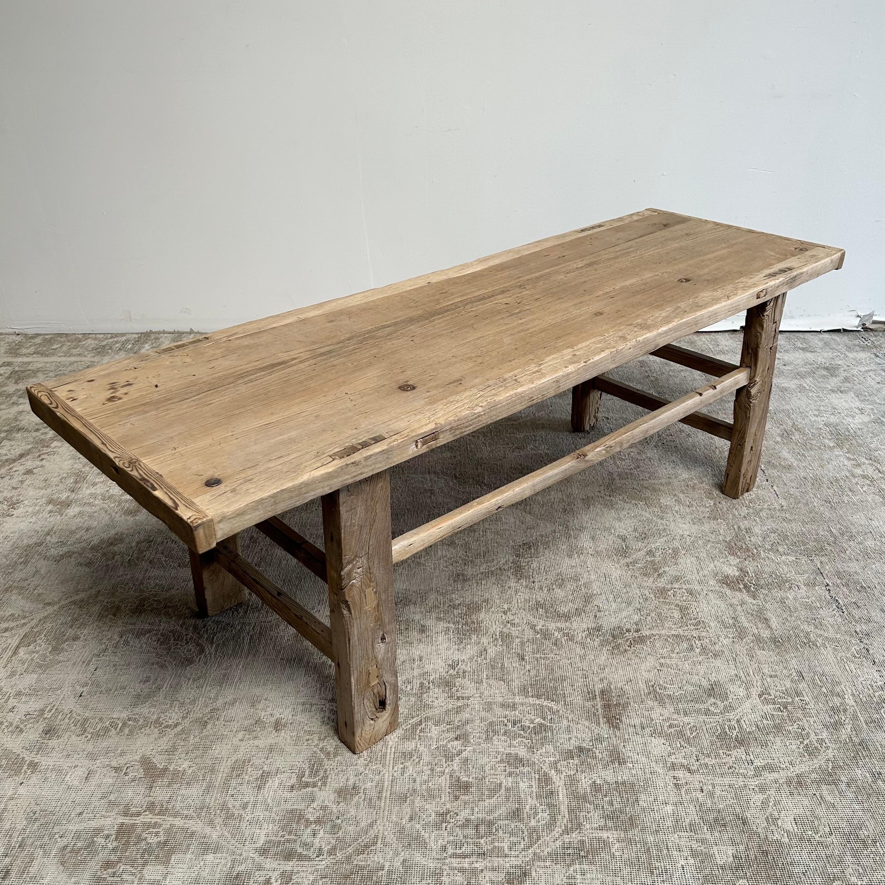 Vintage Reclaimed Elm Wood Coffee Table or Low Console For Sale at 1stDibs