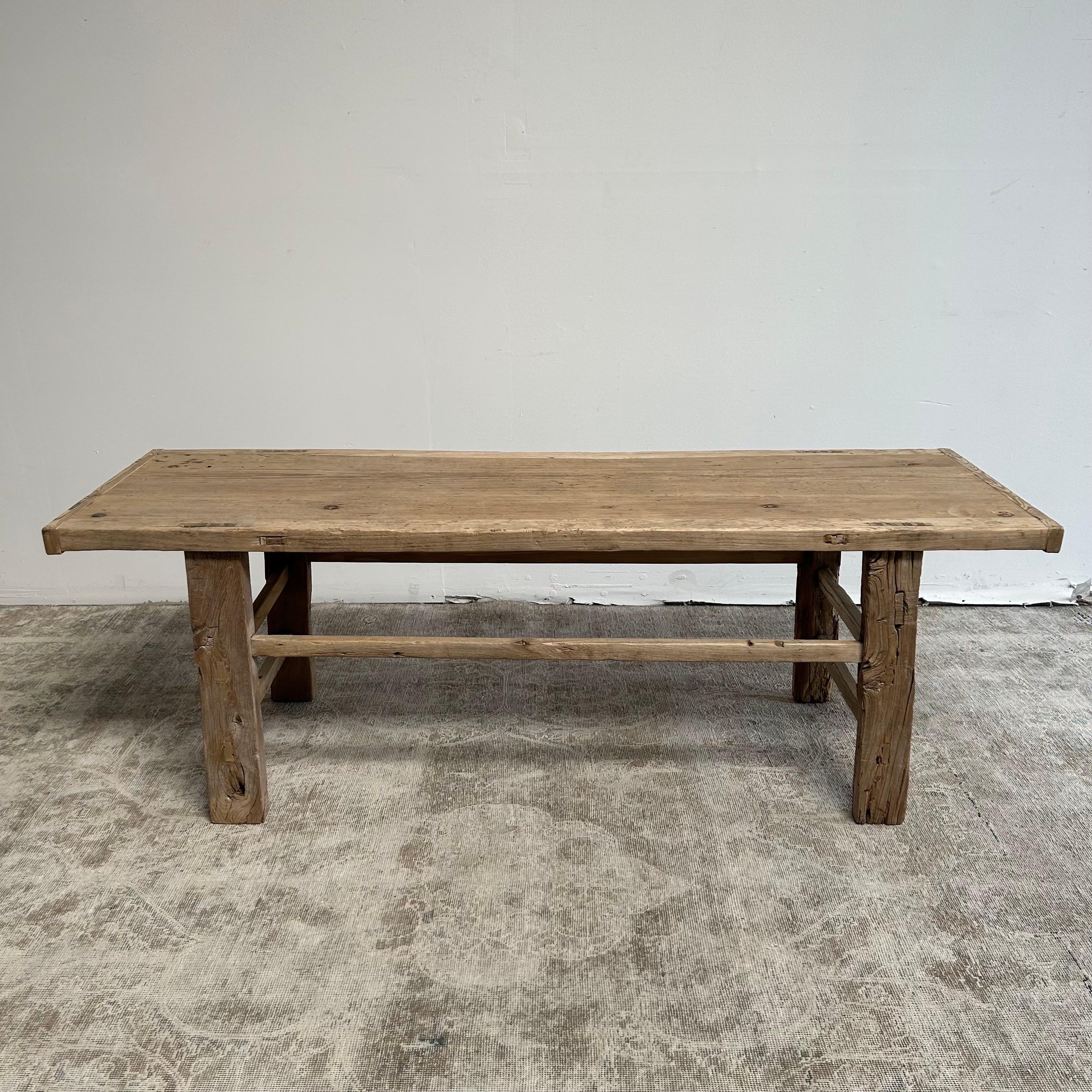 Vintage Reclaimed Elm Wood Coffee Table or Low Console For Sale at 1stDibs