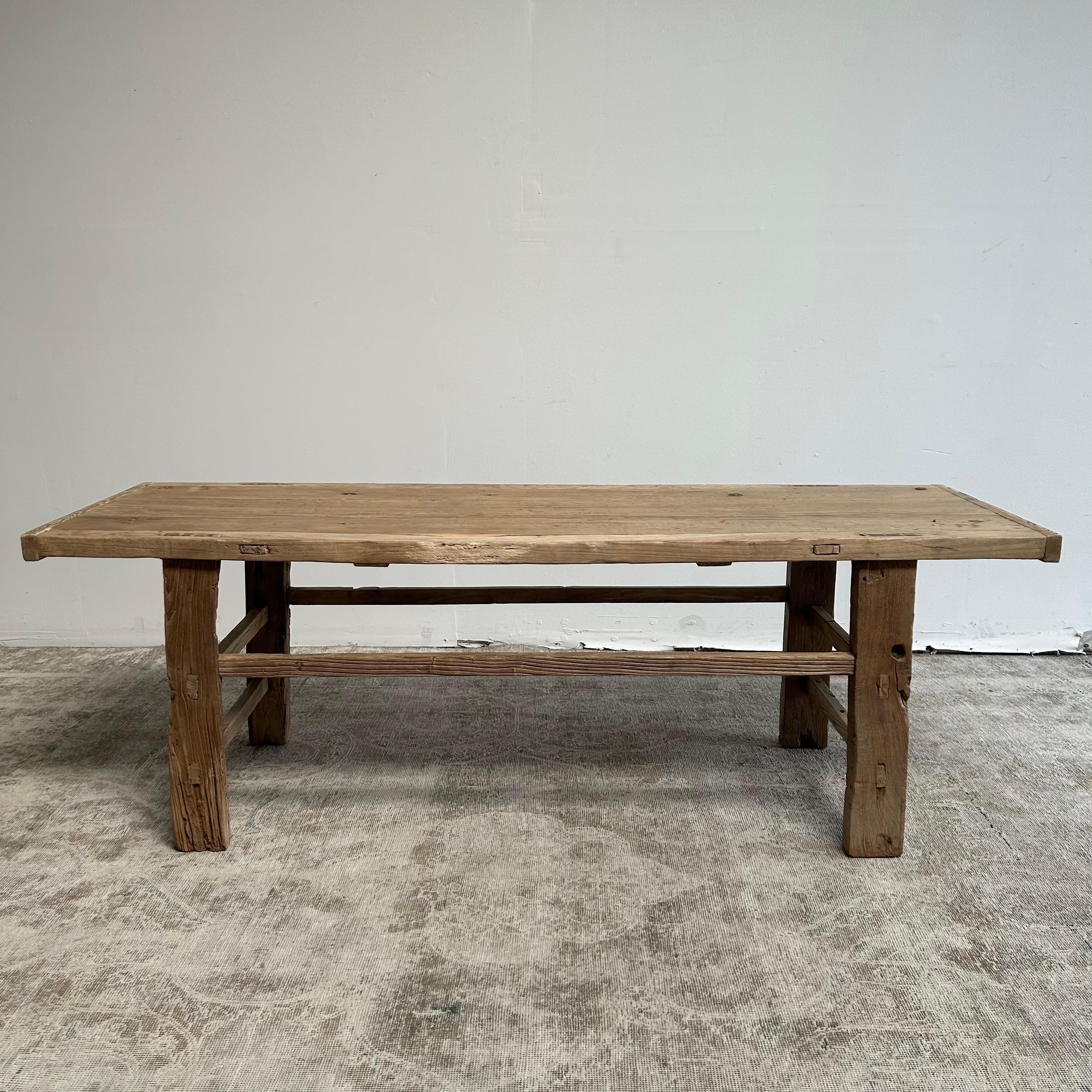 Vintage Reclaimed Elm Wood Coffee Table or Low Console For Sale at 1stDibs