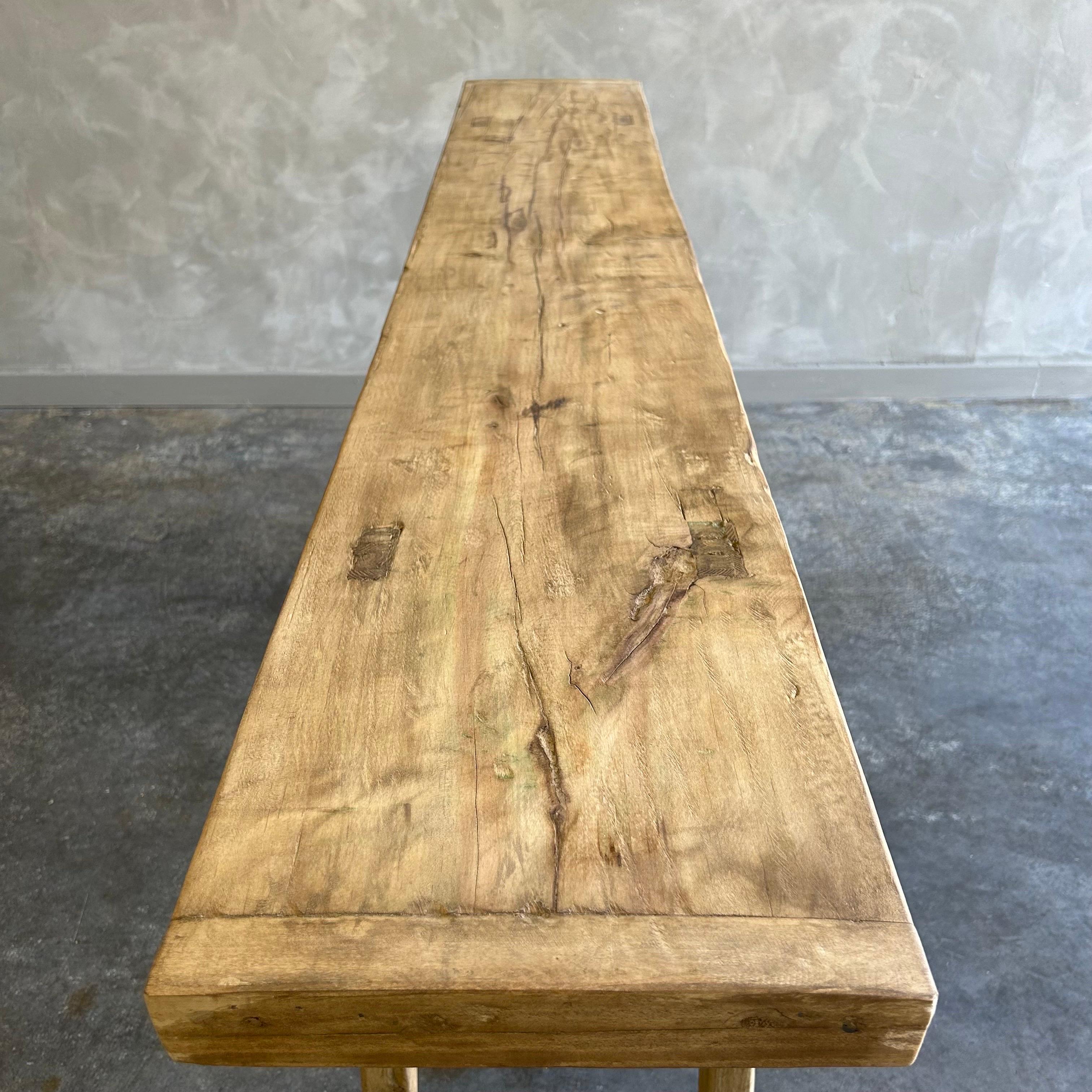 20th Century Vintage Reclaimed Elm Wood Console Table