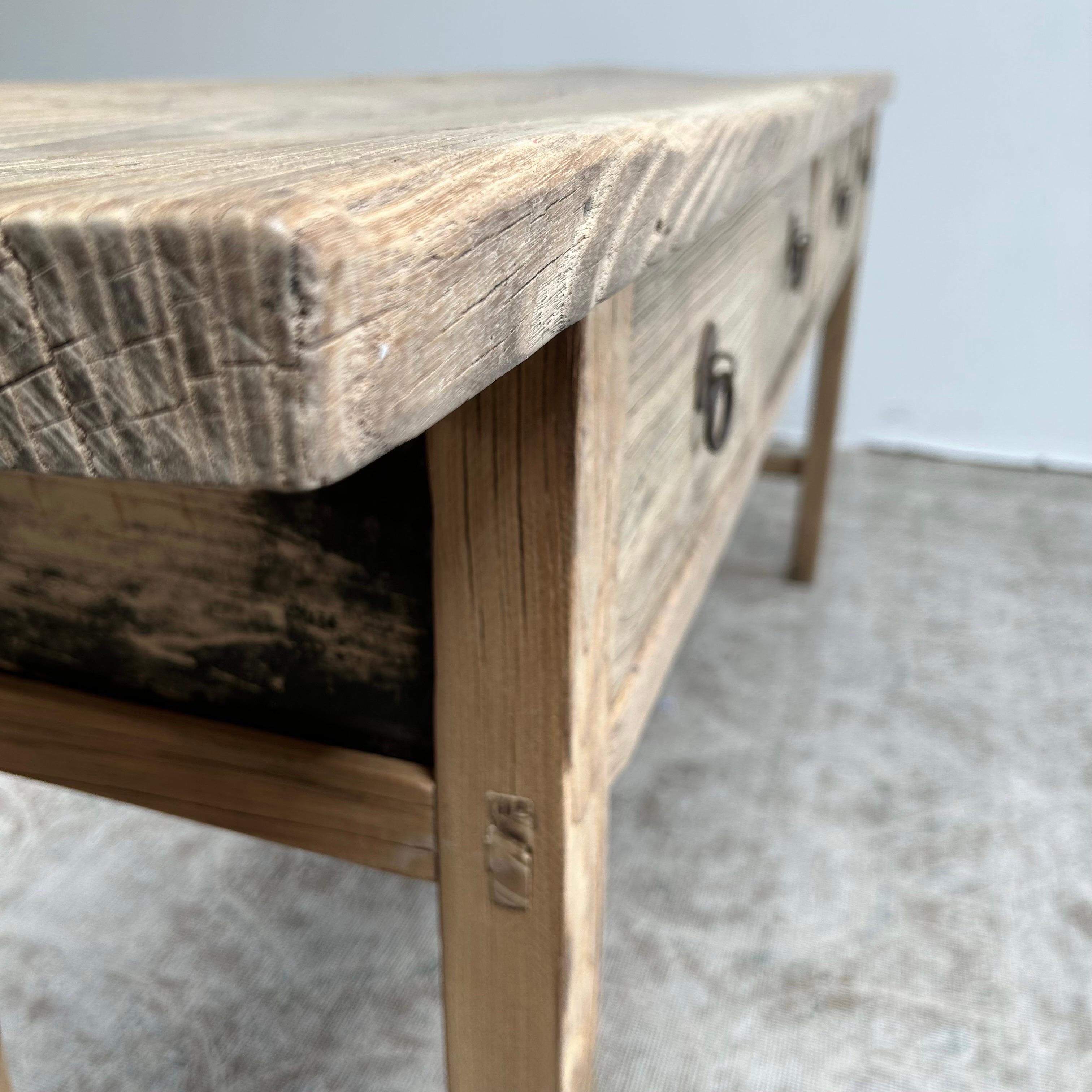 Vintage Reclaimed Elm Wood Console Table with Drawers 9