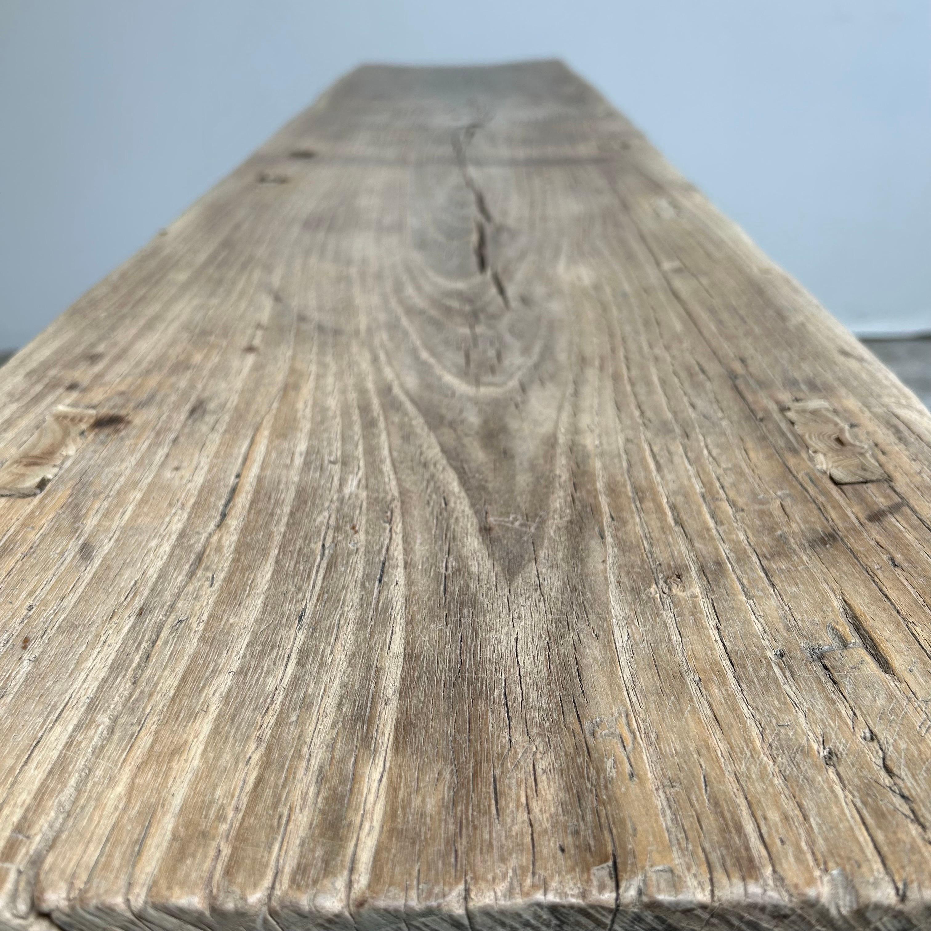 Vintage Reclaimed Elm Wood Console Table with Drawers 10