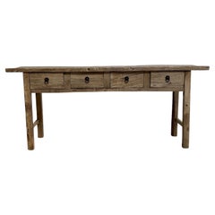 Vintage Reclaimed Elm Wood Console Table with Drawers