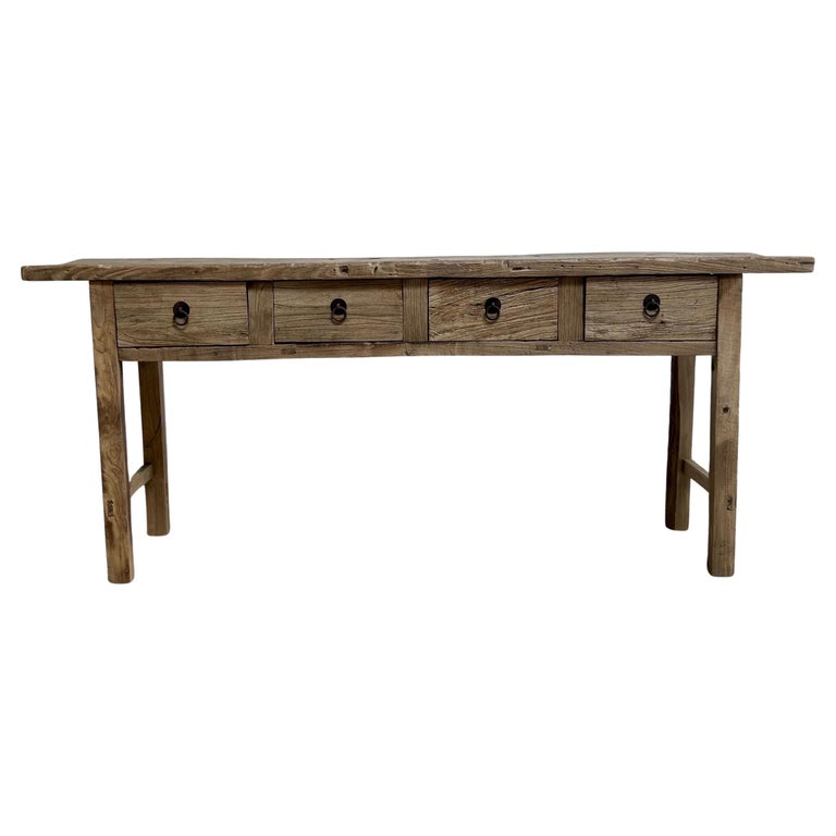 Vintage Reclaimed Elm Wood Console Table with Drawers at 1stDibs