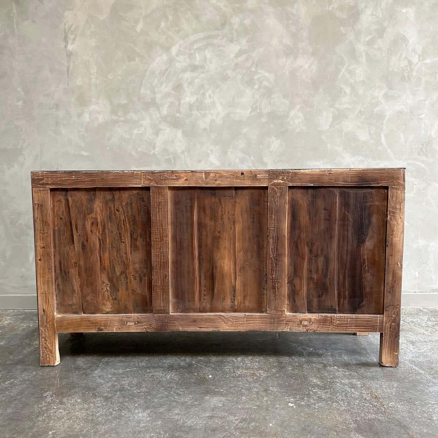 Vintage Reclaimed Ulme Wood Painted 3 Tür schwarz Schrank 4