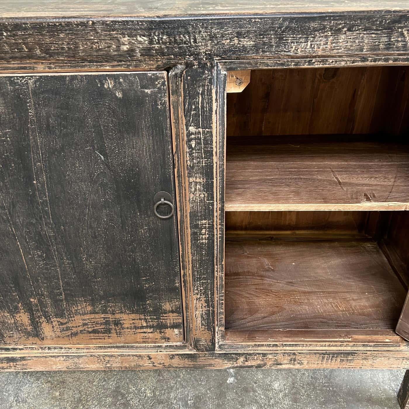 Vintage Reclaimed Ulme Wood Painted 3 Tür schwarz Schrank 3
