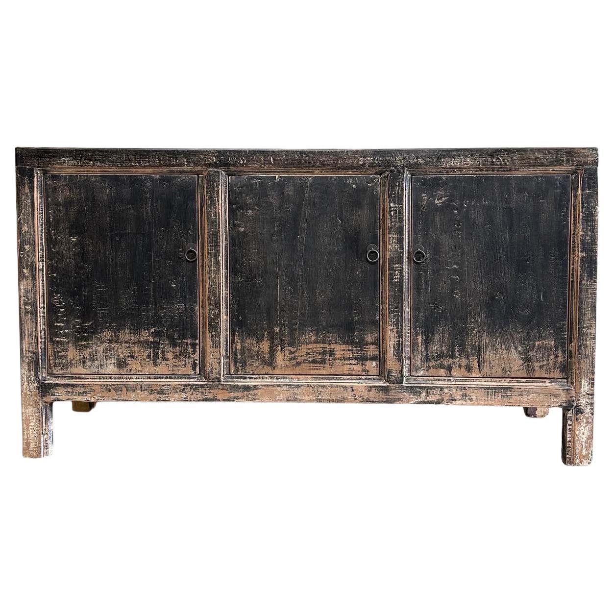 Vintage Reclaimed Ulme Wood Painted 3 Tür schwarz Schrank