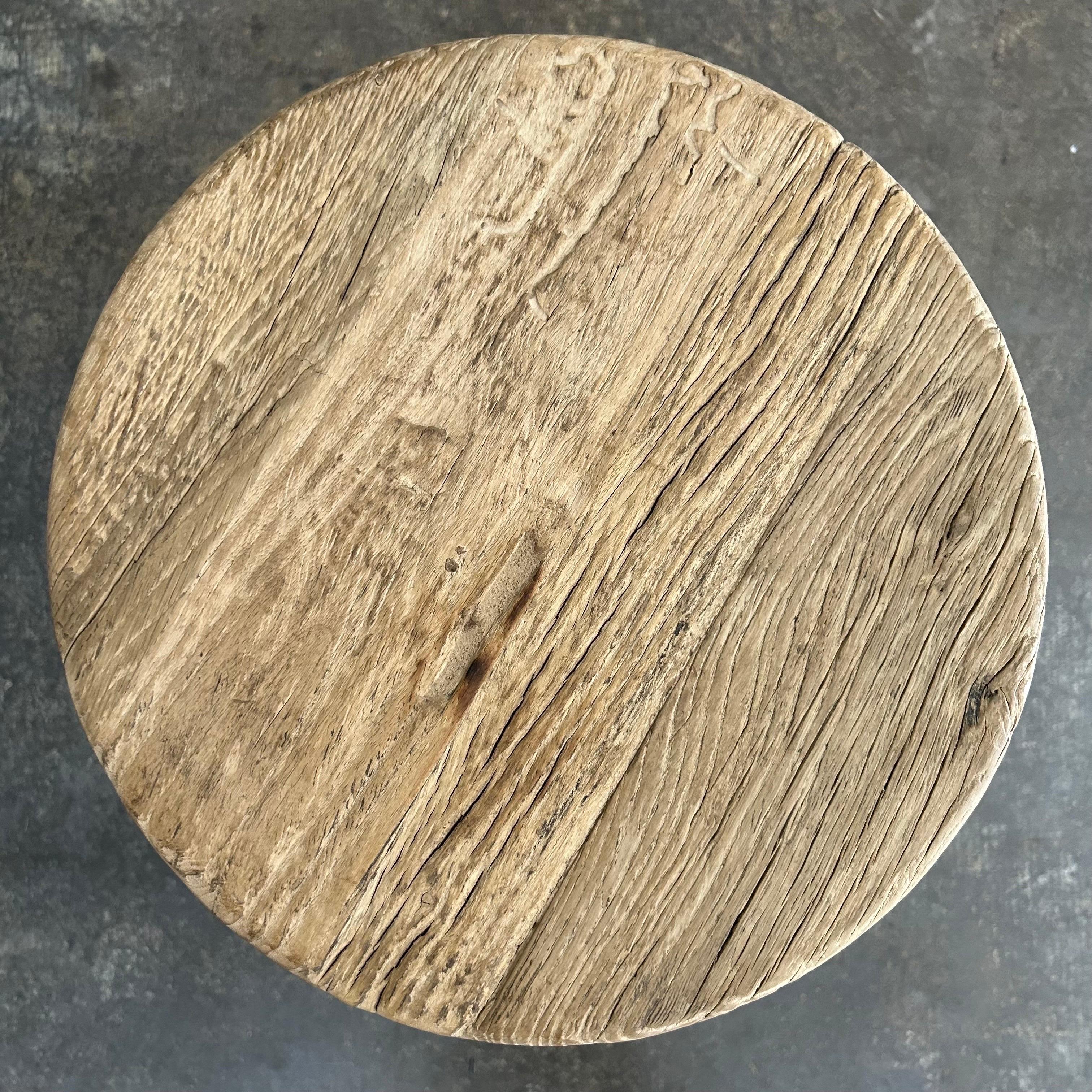 Contemporary Vintage Reclaimed Elm Wood Round Stools For Sale