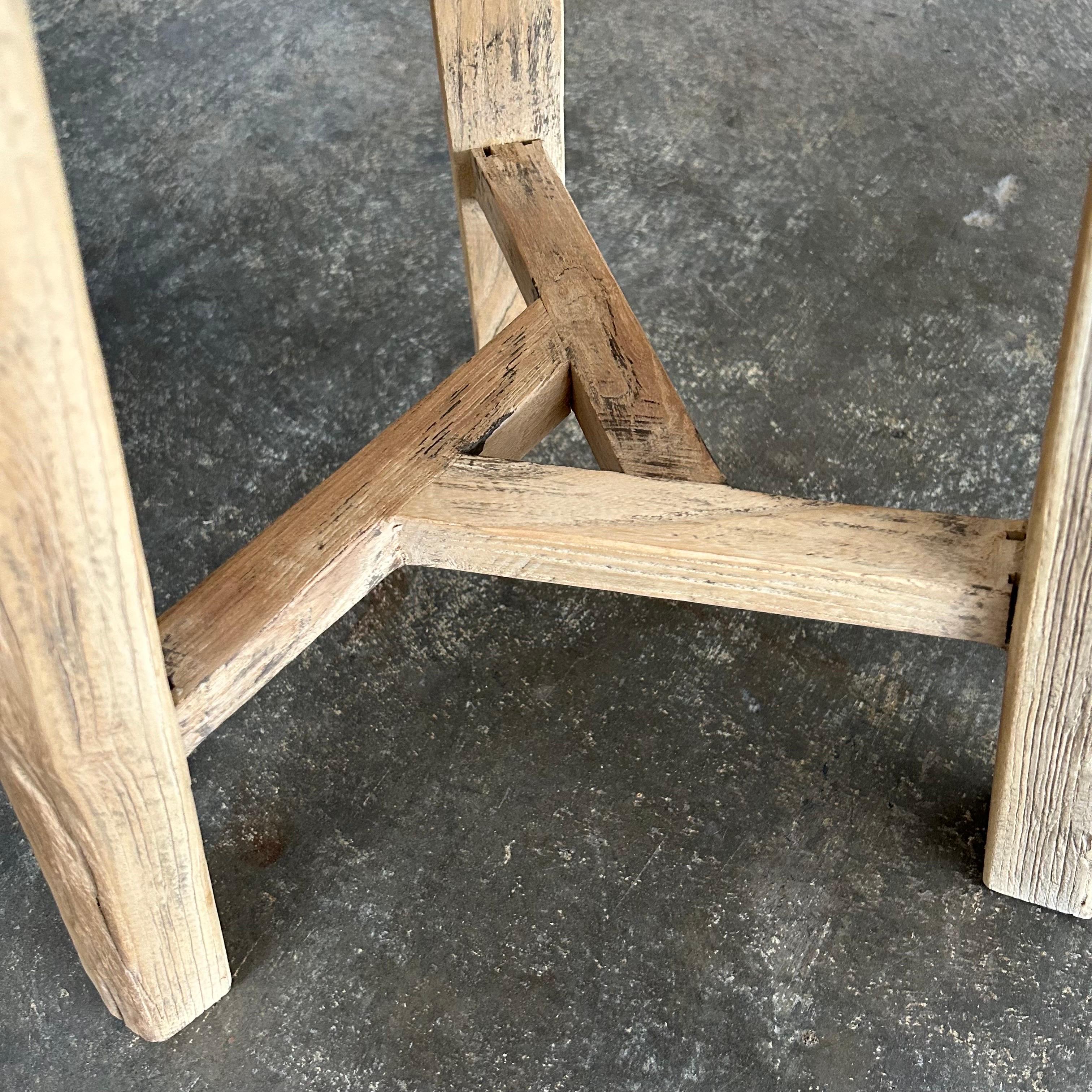 Vintage Reclaimed Elm Wood Round Stools For Sale 2
