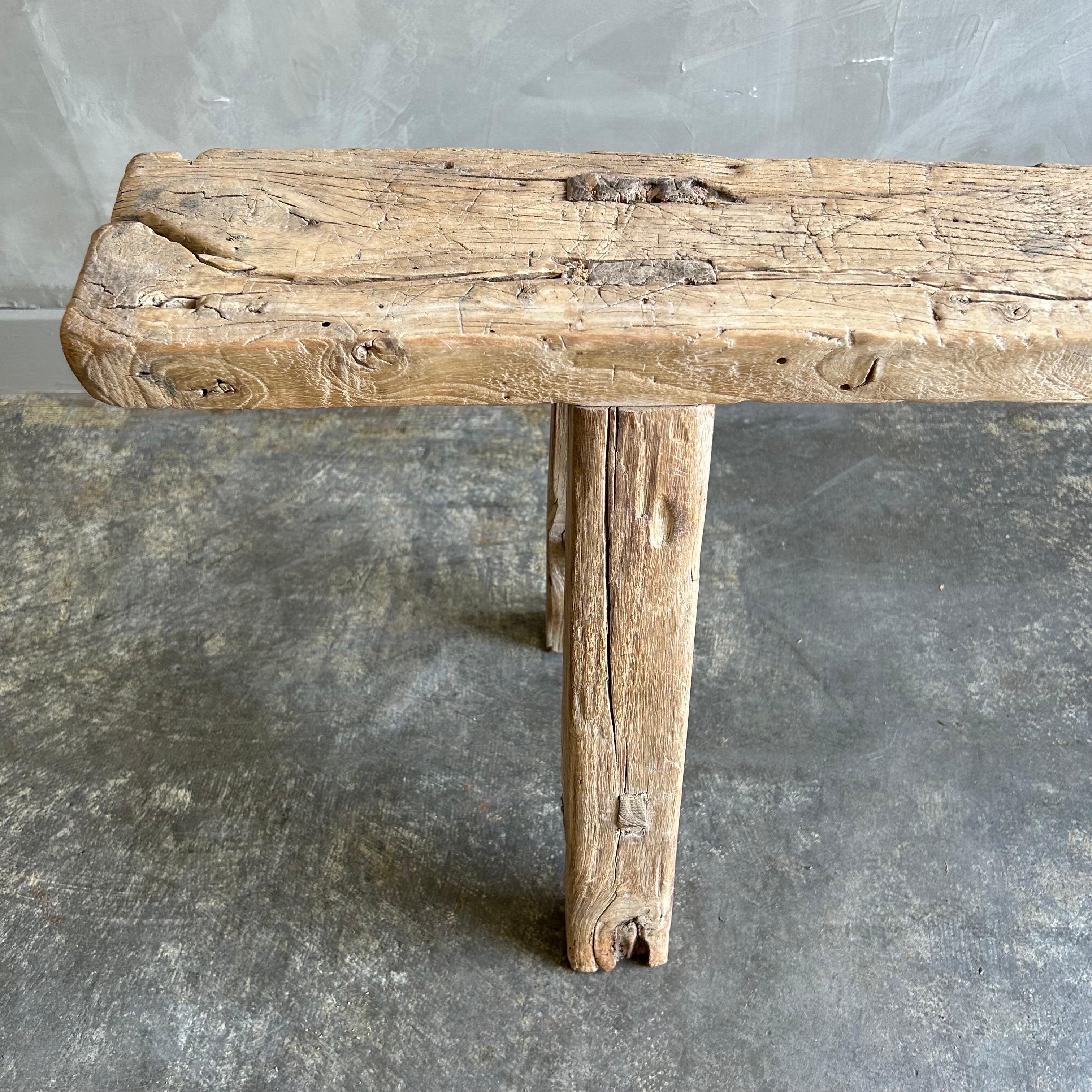 Vintage Reclaimed Elm Wood Skinny Bench 60
