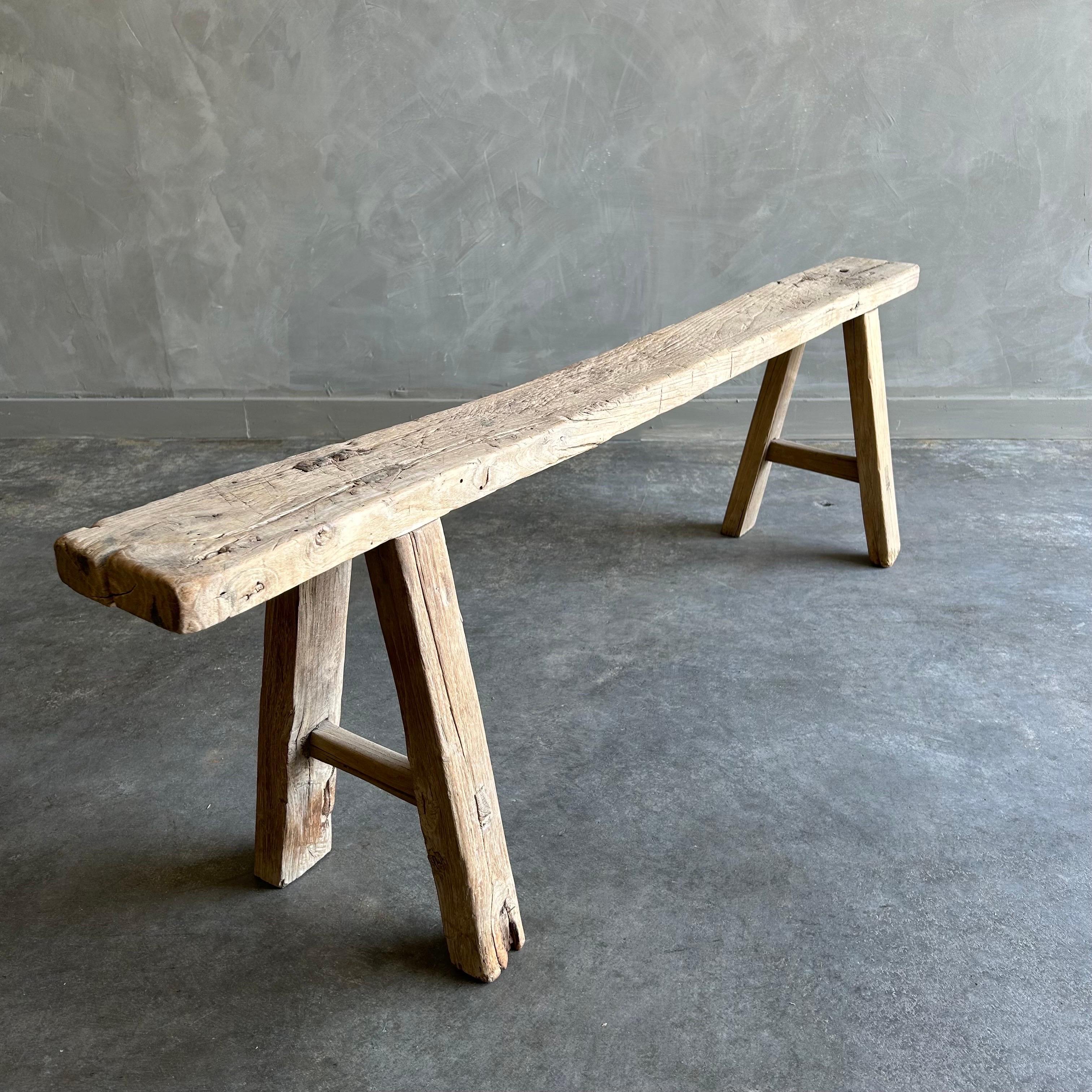 Vintage Reclaimed Elm Wood Skinny Bench 60