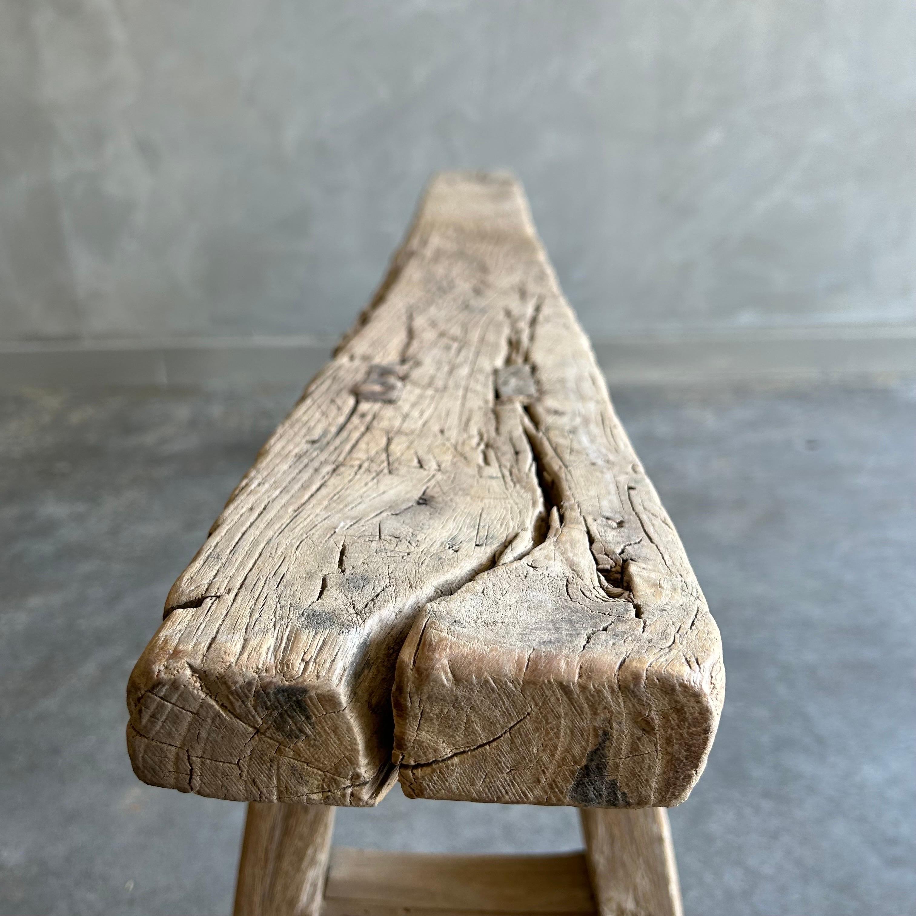 Vintage Reclaimed Elm Wood Skinny Bench 60