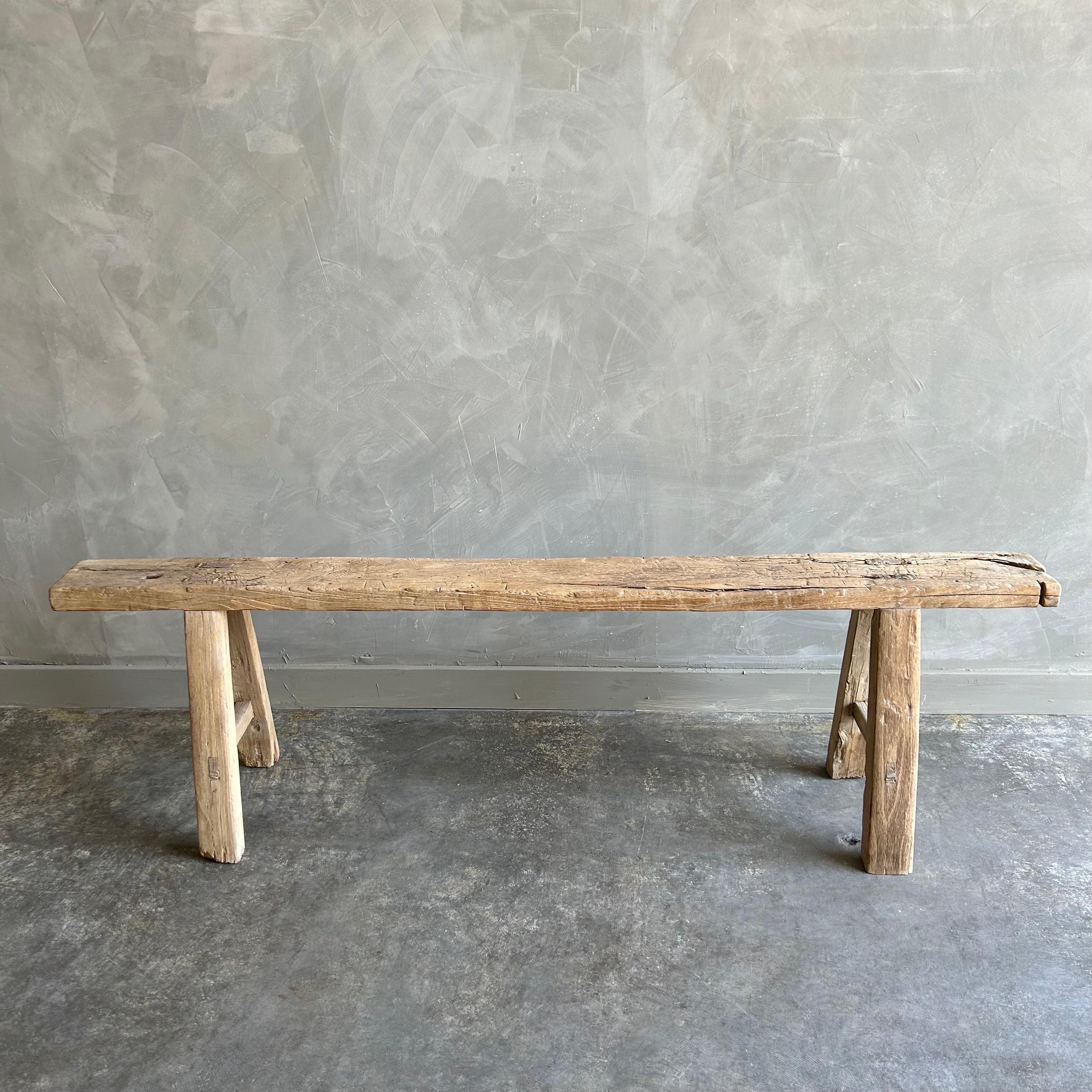 Organic Modern Vintage Reclaimed Elm Wood Skinny Bench 60