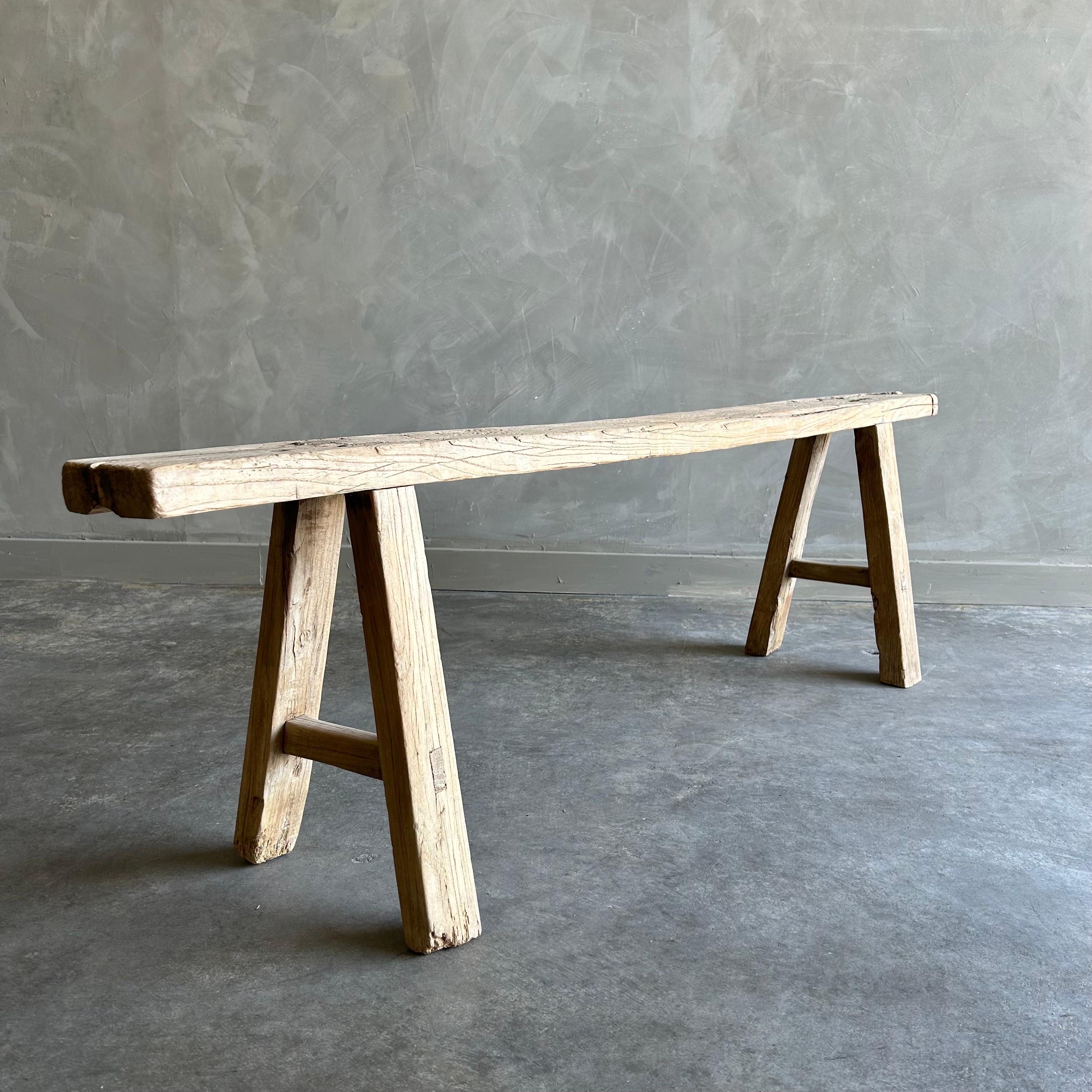 Vintage Reclaimed Elm Wood Skinny Bench 60
