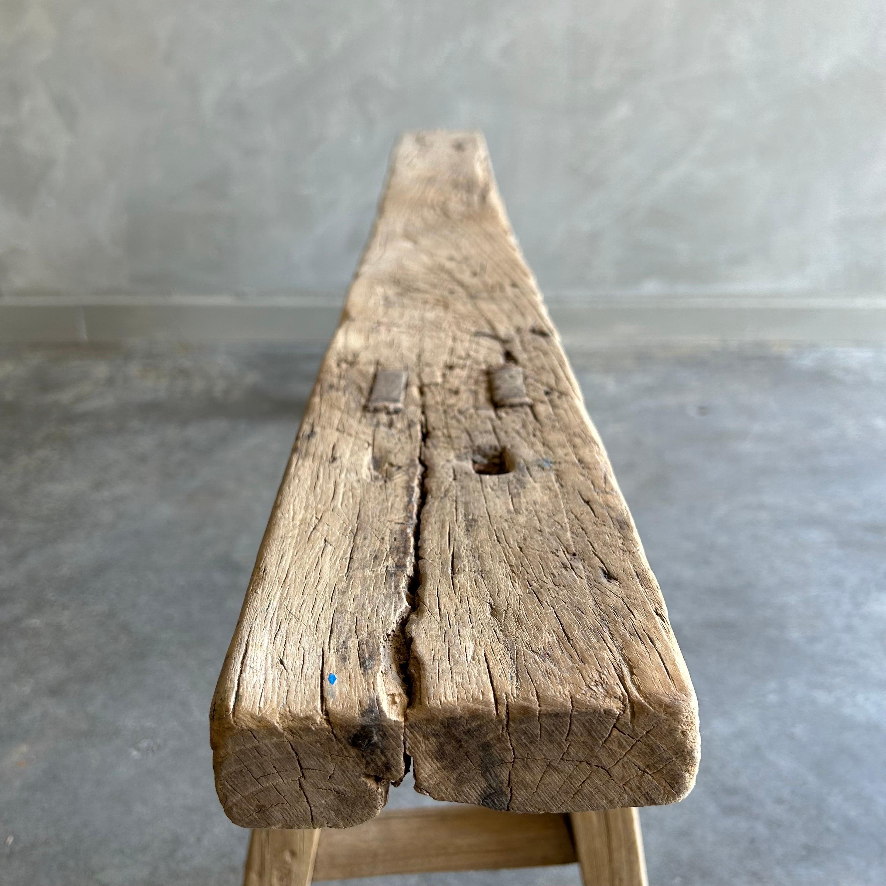 Vintage Reclaimed Elm Wood Skinny Bench 60