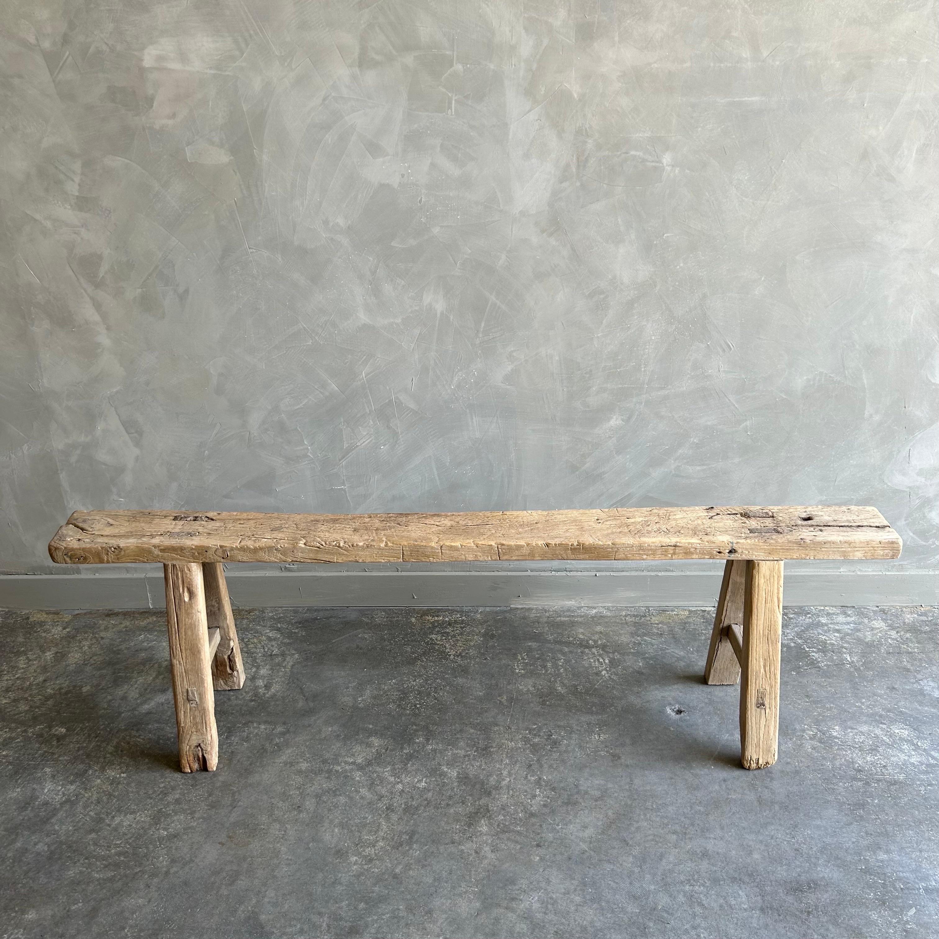 Vintage Reclaimed Elm Wood Skinny Bench 60