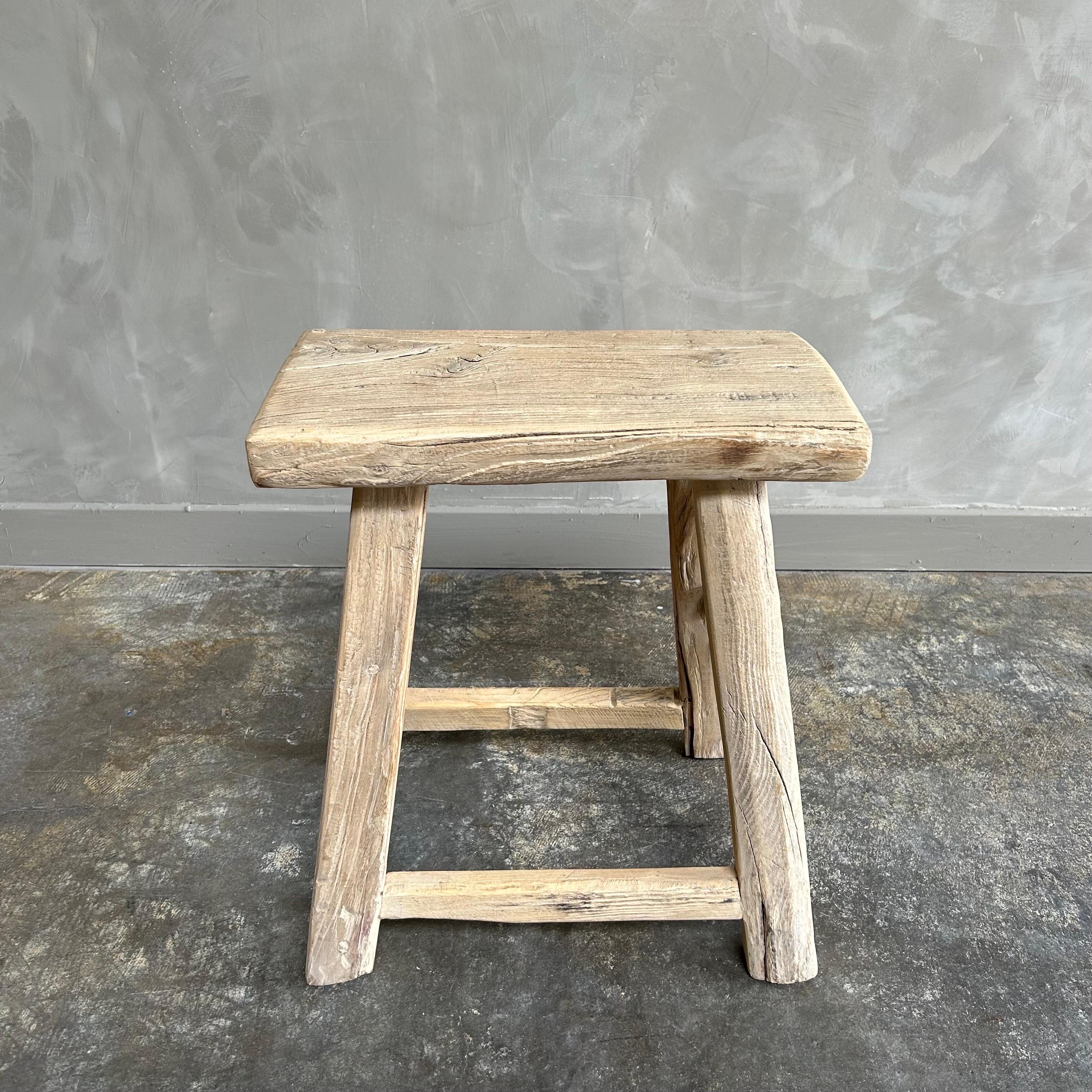 20th Century Vintage Reclaimed Elm Wood Stool For Sale