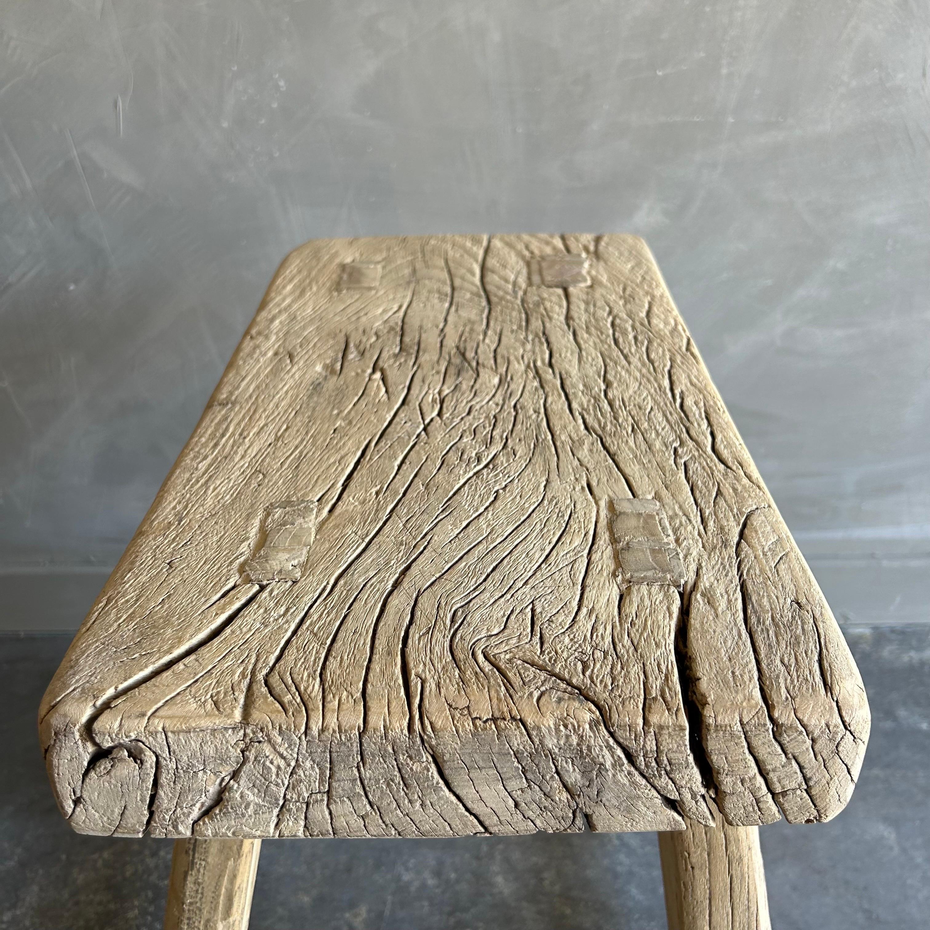 20th Century Vintage Reclaimed Elm Wood Stool For Sale