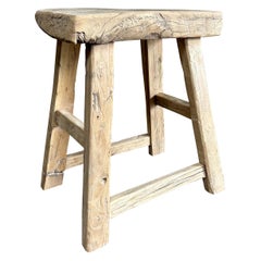 Tabouret vintage en bois d'orme récupéré