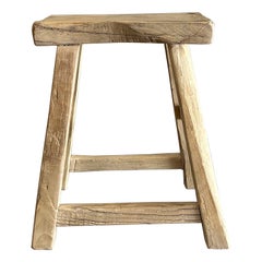 Tabouret vintage en bois d'orme récupéré