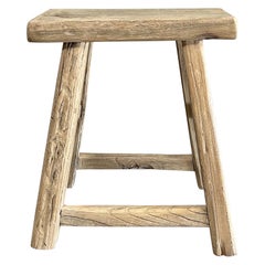 Tabouret vintage en bois d
orme récupéré