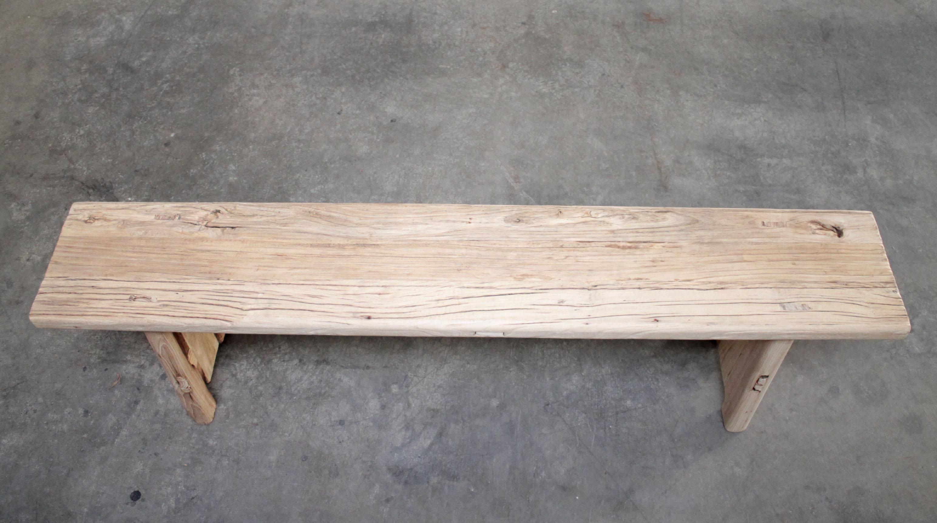 Vintage Reclaimed Elmwood Wide Seat Bench In Good Condition In Brea, CA
