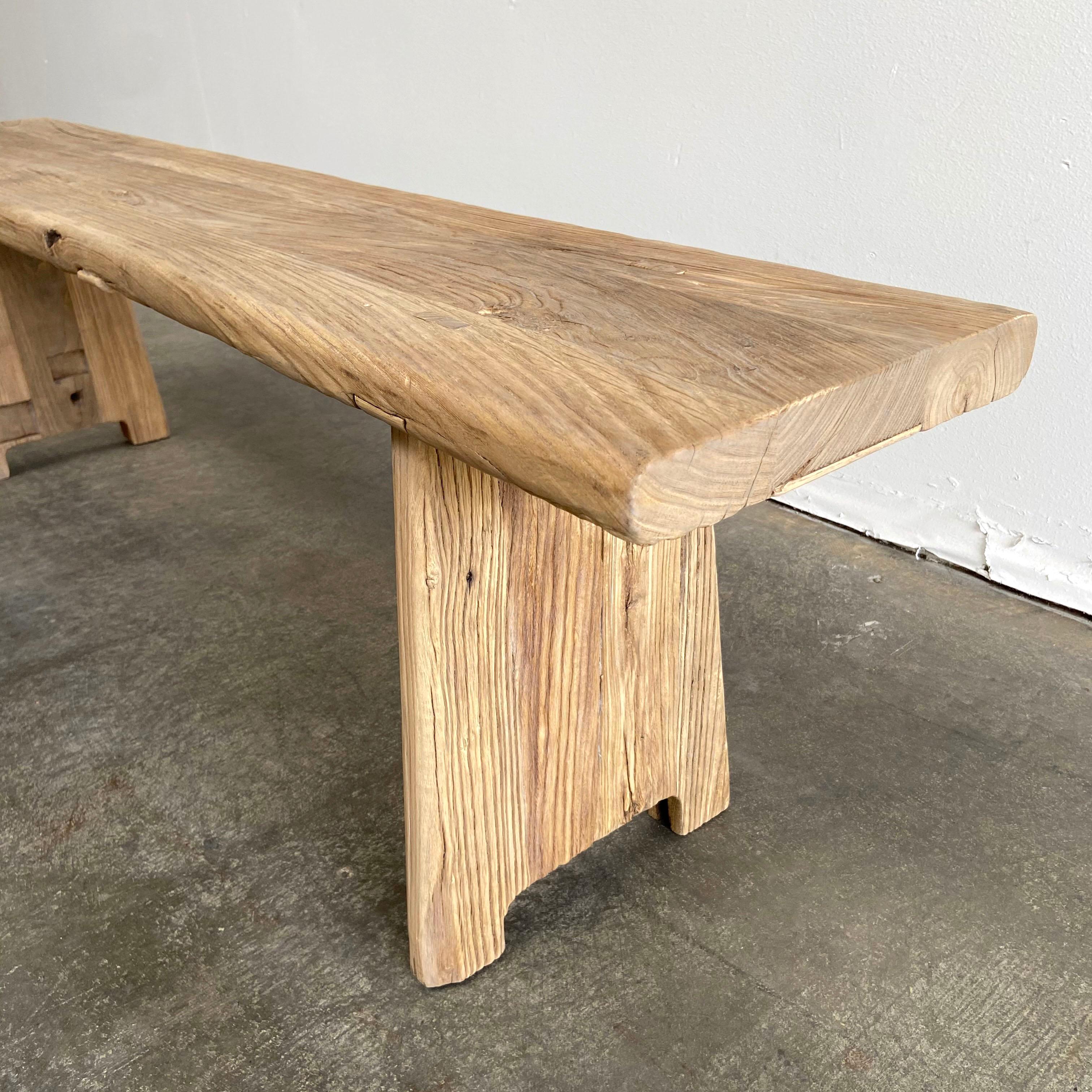 Contemporary Vintage Reclaimed Elm Wood Wide Seat Bench