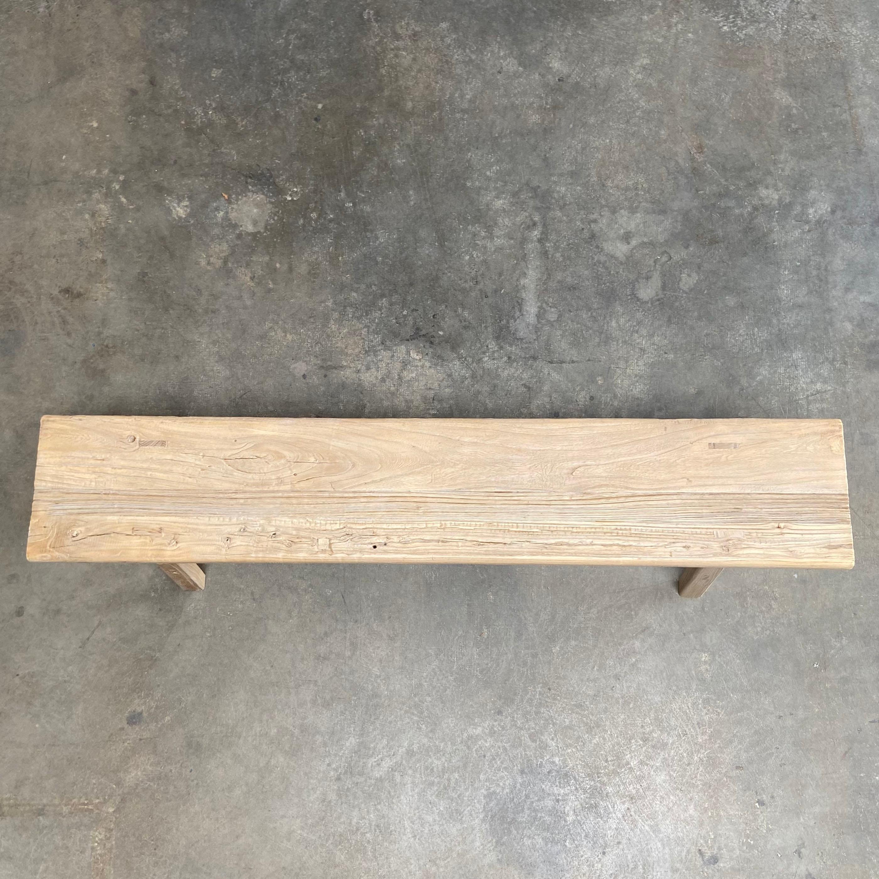 Vintage Reclaimed Elm Wood Wide Seat Bench 1