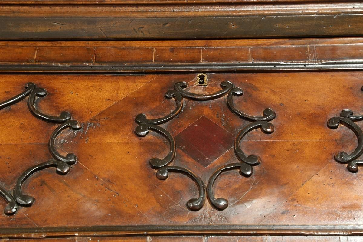 Vintage Reclaimed Italian Walnut Secretary with Carved Details, circa 1950 For Sale 7