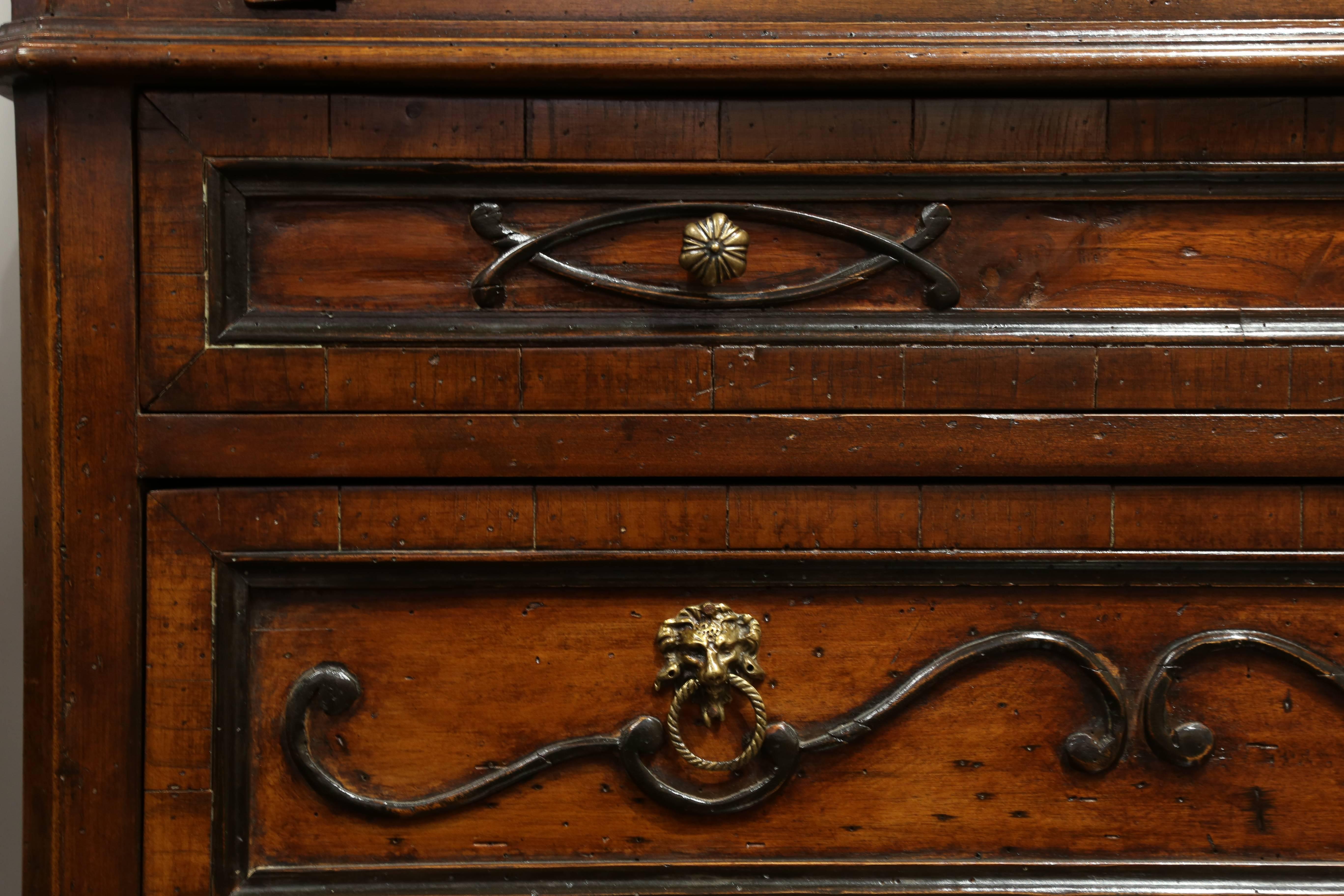 Vintage Reclaimed Italian Walnut Secretary with Carved Details, circa 1950 For Sale 9