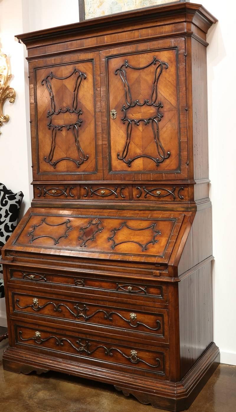 Vintage Reclaimed Italian Walnut Secretary with Carved Details, circa 1950 For Sale 14