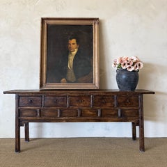 Vintage Reclaimed Pine 5 Drawer Console c. 1920