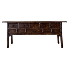 Vintage Reclaimed Pine 5 Drawer Console c. 1920