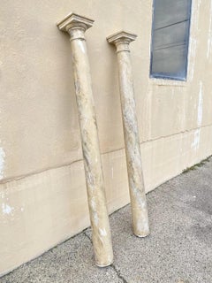 Vintage Reclaimed Salvage 92" Tall Wooden Faux Marble Painted Column Pair
