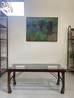 Vintage Reclaimed Wood Coffee Table. Glass Top