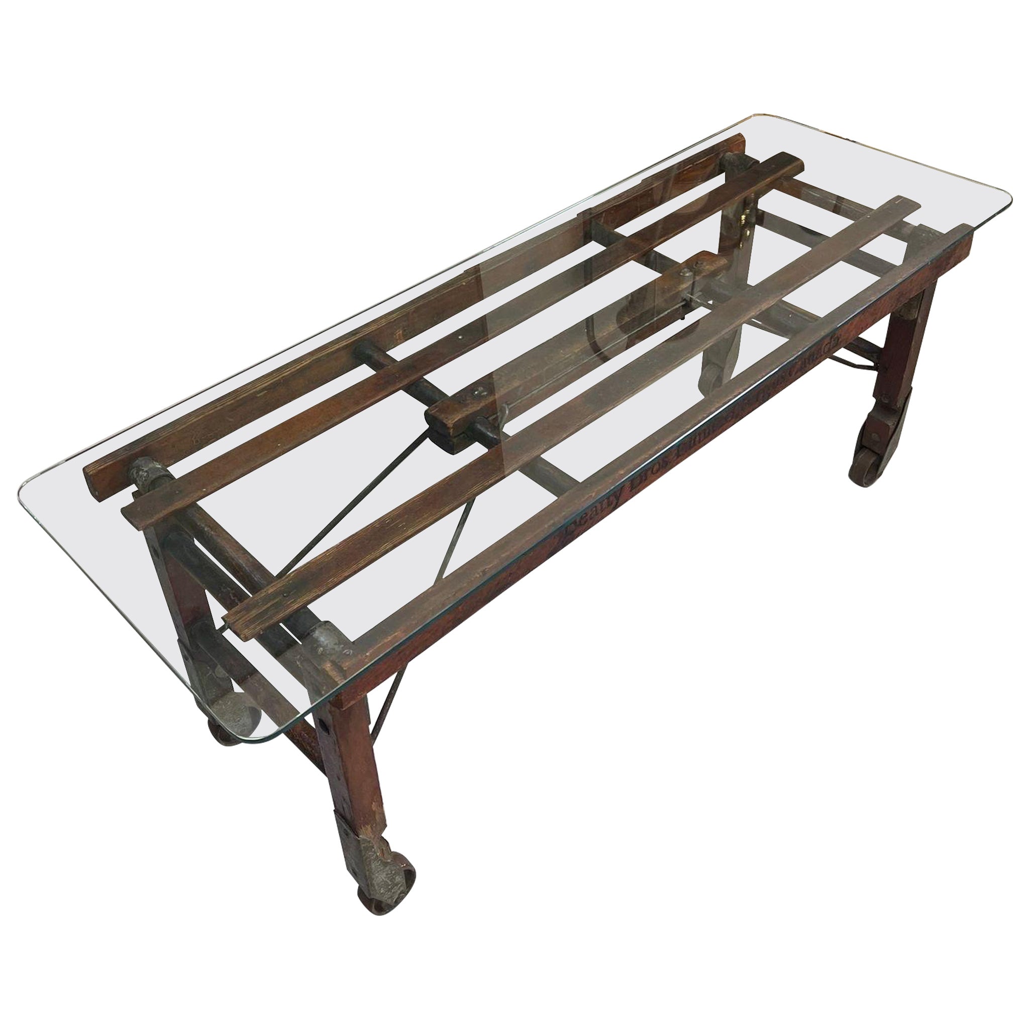 Vintage Reclaimed Wood Coffee Table. Glass Top