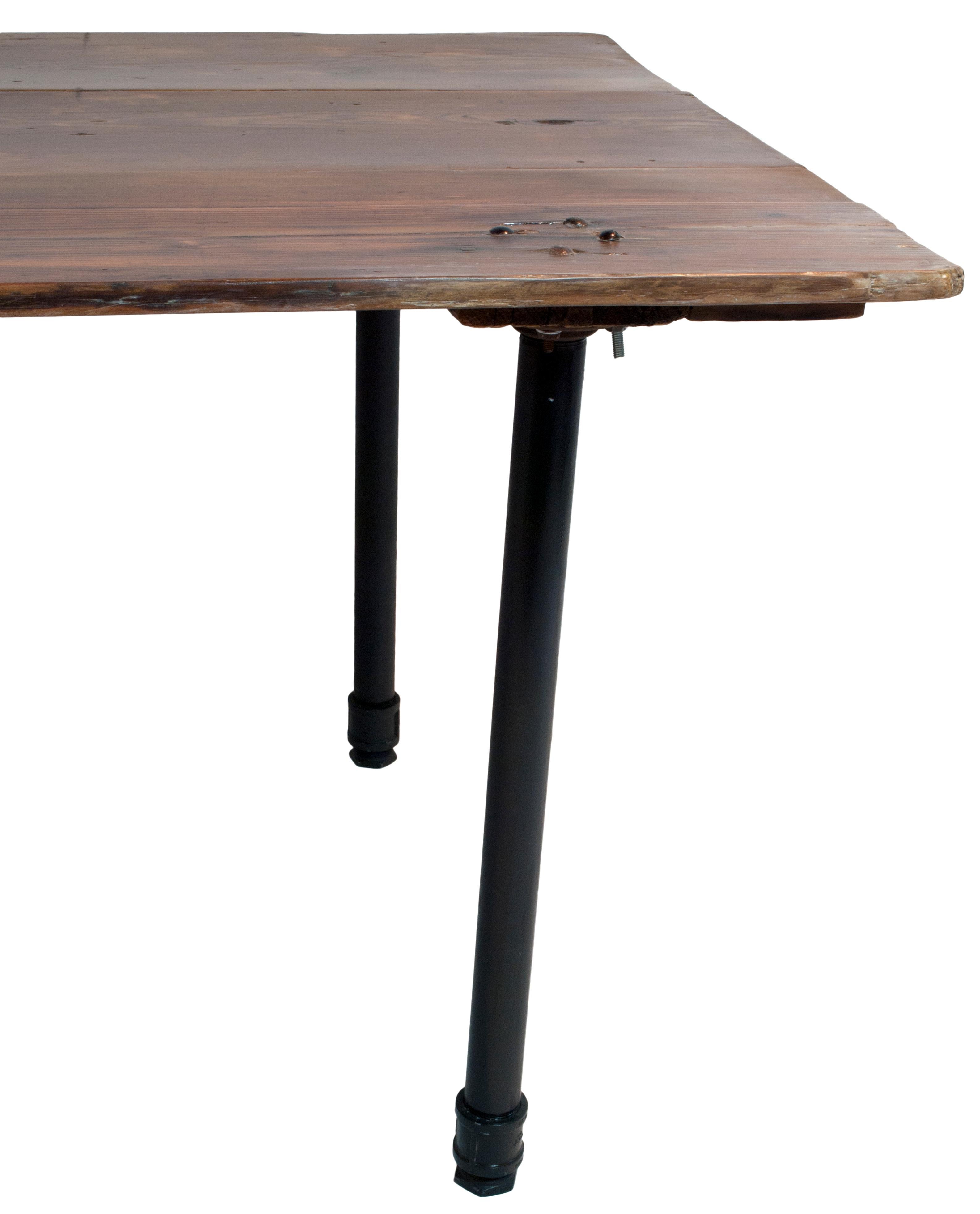 North American Vintage Reclaimed Wood Plank Table on Industrial Metal Legs