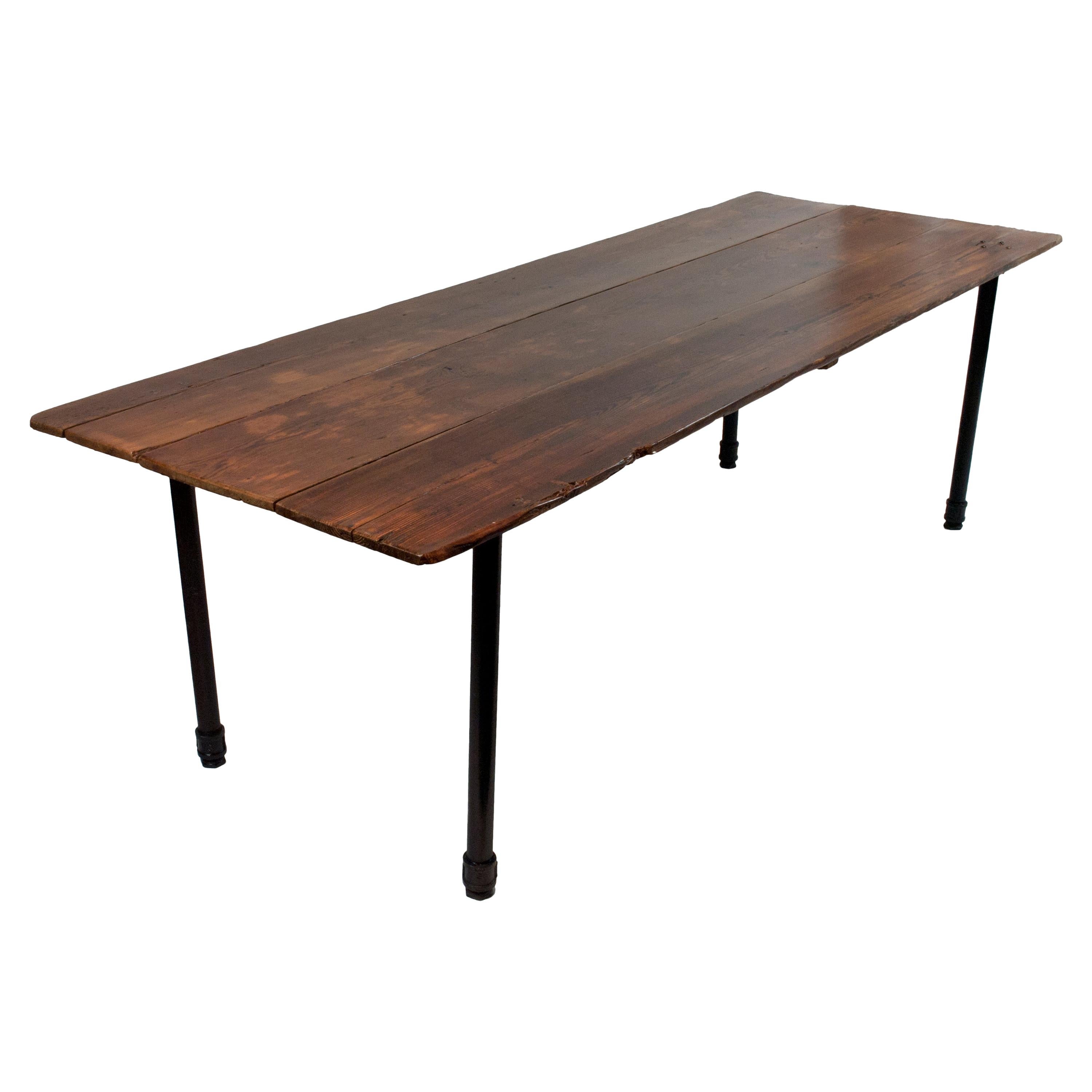 Vintage Reclaimed Wood Plank Table on Industrial Metal Legs