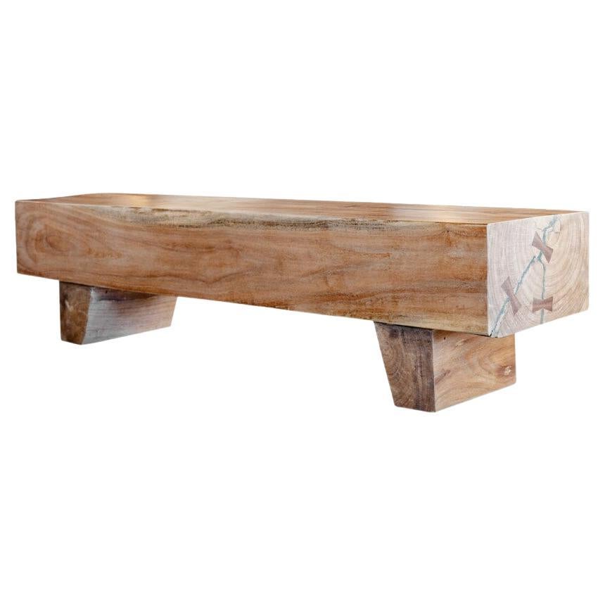 Reclaimed Teak Wooden Bench in Rustic Style, Hand-Carved, Indonesia
