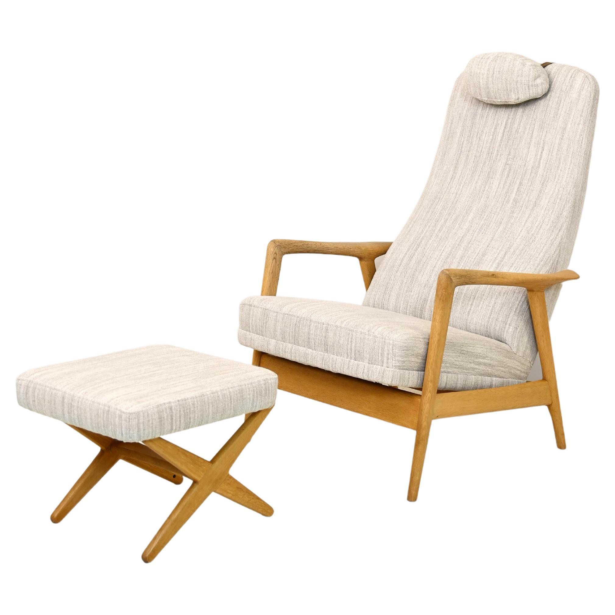 Vintage reclining armchair and footstool by Alf Svensson For Sale